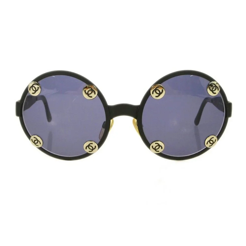 Chanel Round Sunglasses Eyewear Black Small Good 08841 90405 130963